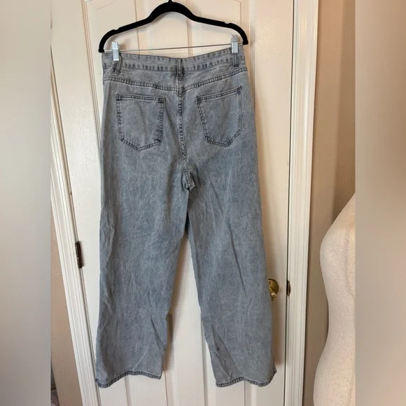 Shein Light Blue Stonewashed Straight Wide Leg Jeans Women’s XL US 12 Denim - Picture 2 of 9